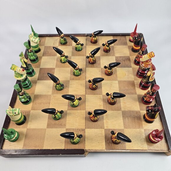 Unbranded Other - Vintage Chess Set Hungarian Folk Art Erzgebirge Complete Hand-painted Wood